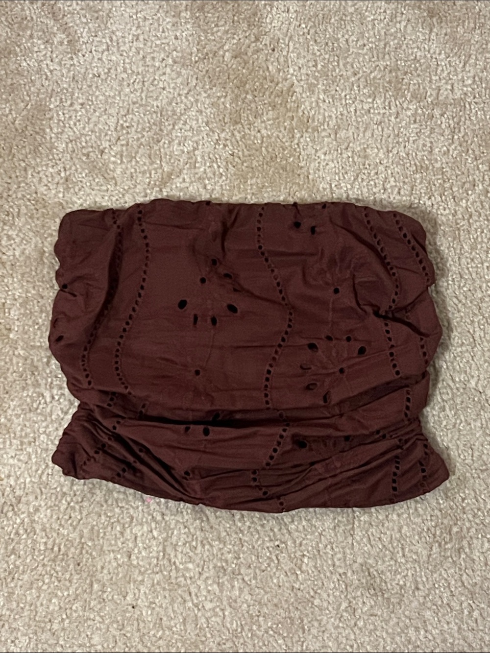 Dark Brown Smocked Eyelet Top - Junior XS
